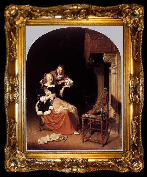 framed  Pieter Cornelisz. van Slingelandt Lady with a Pet Dog, ta009-2